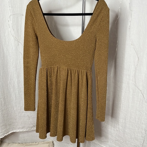 Free People Day & Night Gold Metallic Long Sleeve Babydoll Mini Dress Women’s S - Picture 4 of 12
